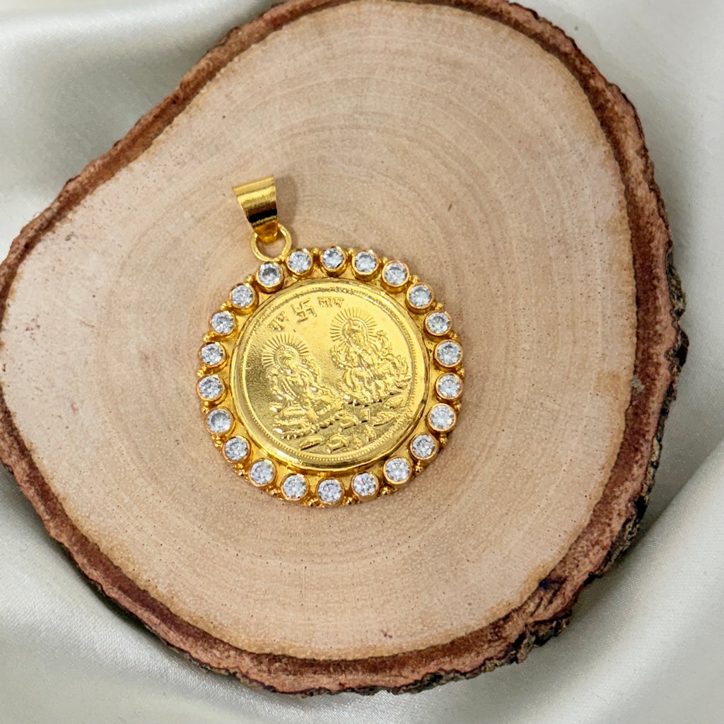 Divine Laxmi Ganesh Gold Plated Silver Pendant