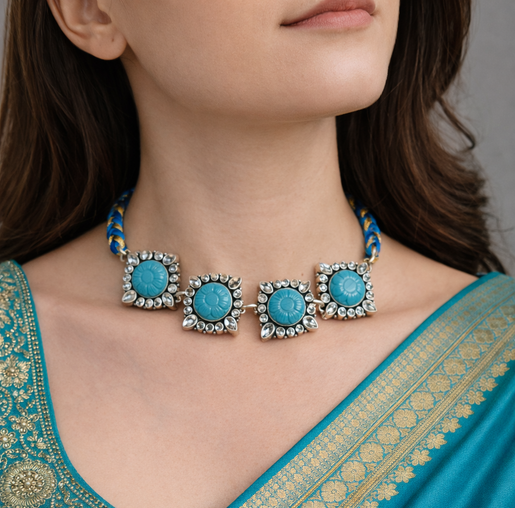 Turquoise Blossom Silver Choker
