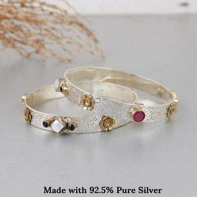 Classy Multicolor Gemstone Silver Bangle