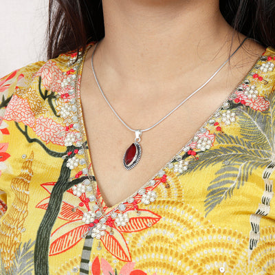 Crimson Rava Work Silver Pendant