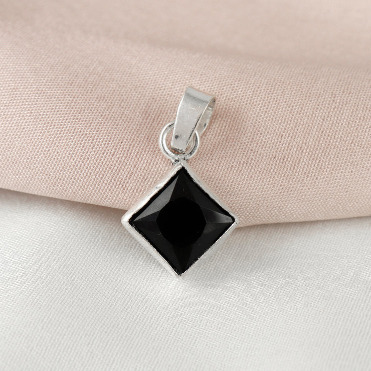 Cut Stone Square Silver Pendant