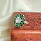 Emerald Look Floral Silver Ring