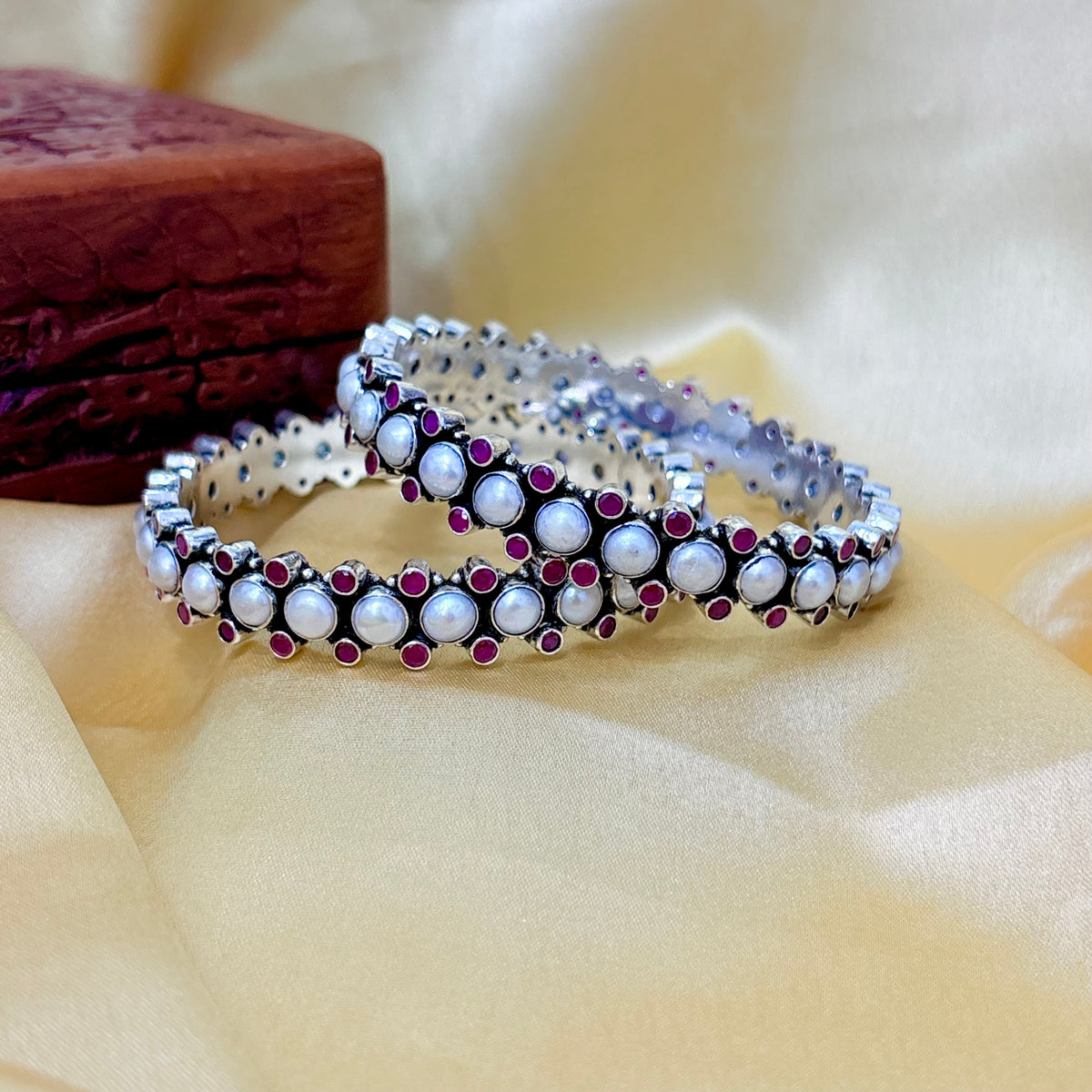 Rang Mahal Pearl Silver Bangle For Women