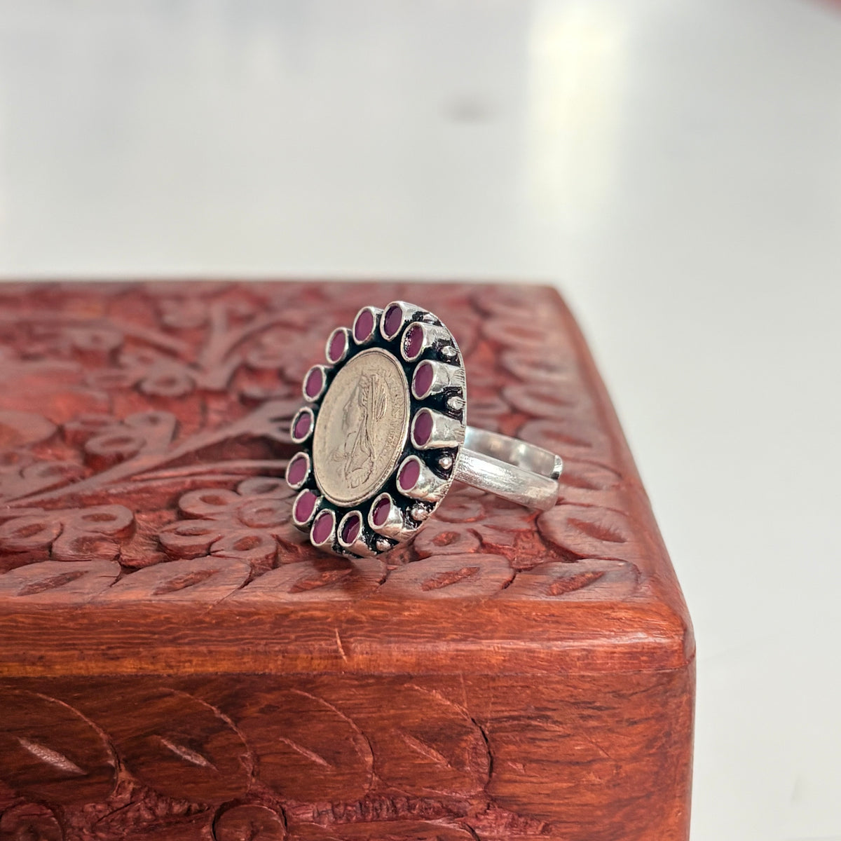 Ruby Silver Coin 925 Silver Ring