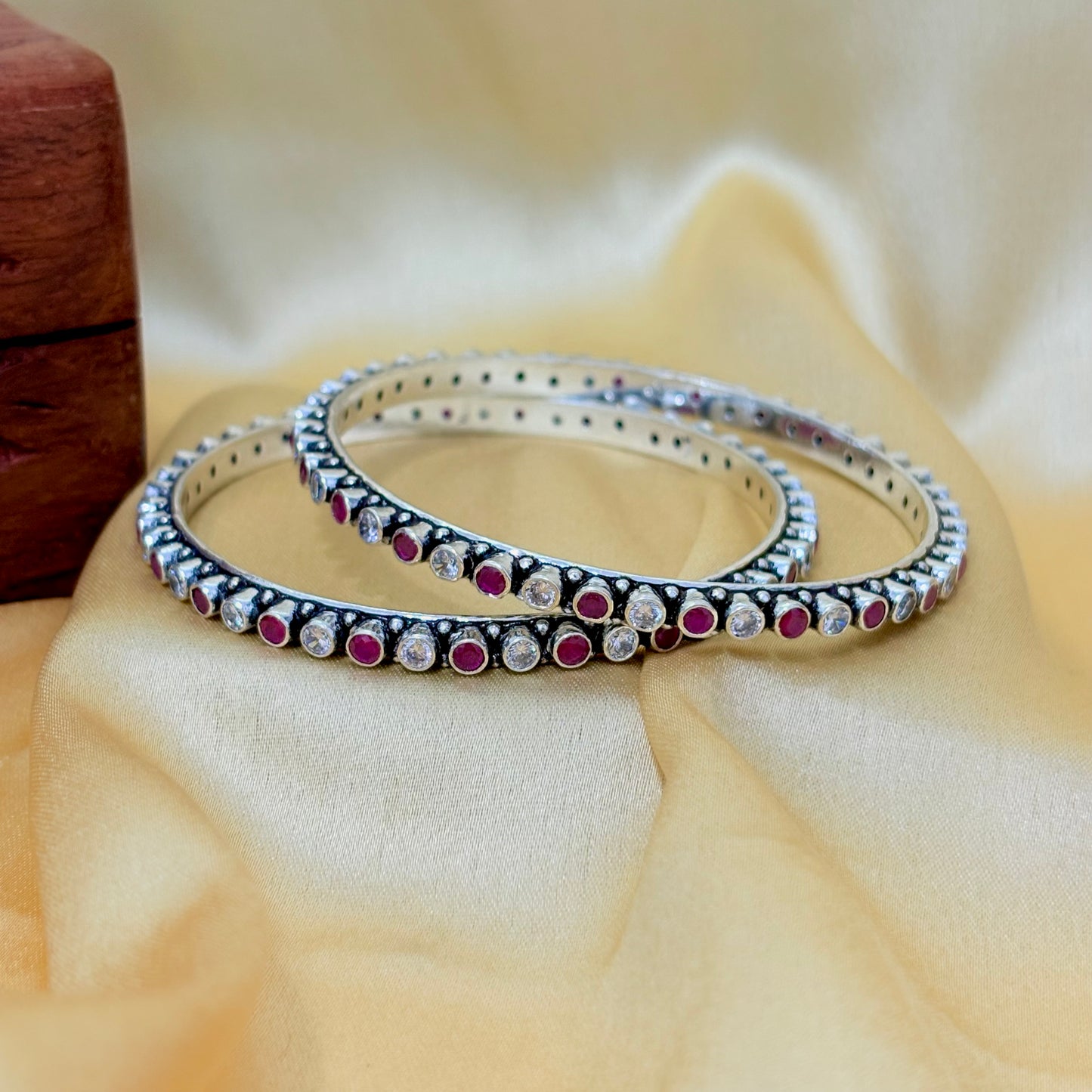 Ruby Round Gemstone Silver Bangle