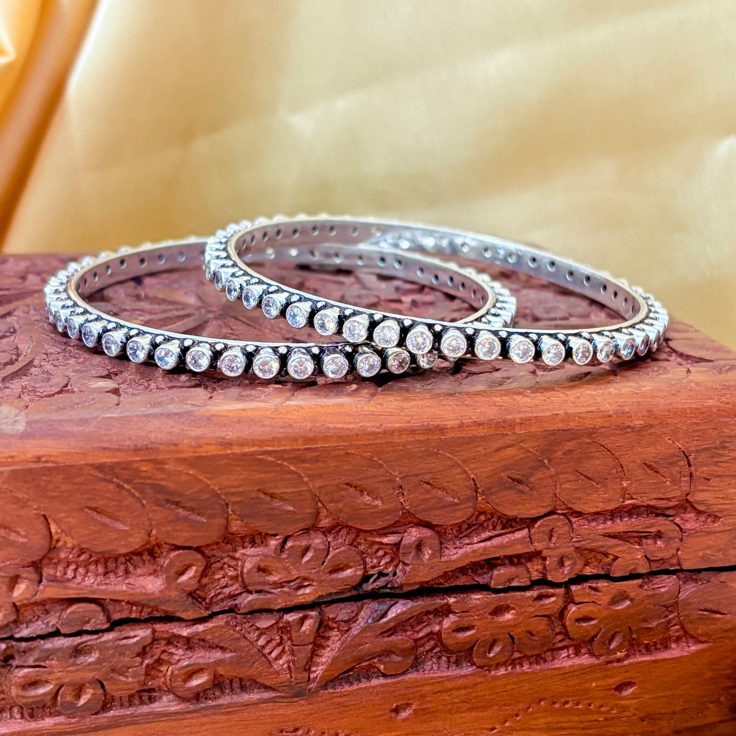 Diamond Look Gemstone Silver Bangle