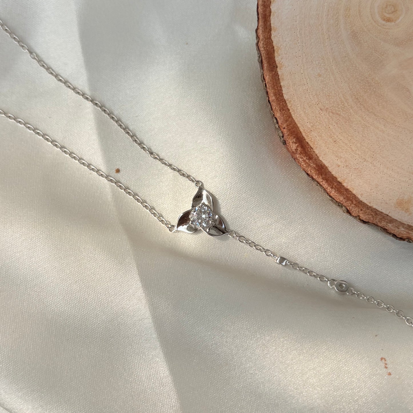Sterling Silver Trillium Floral Solitaire Necklace