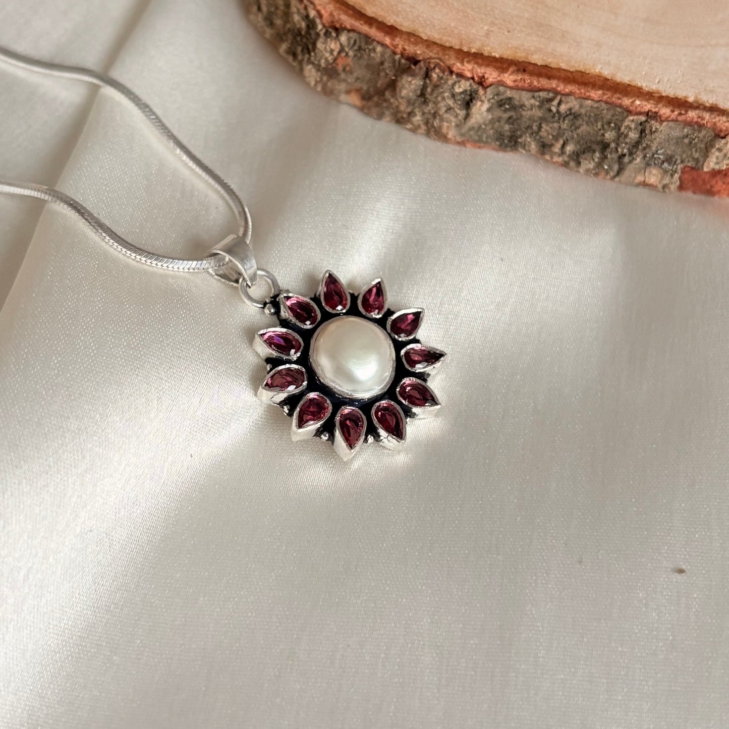 Fresh Water Pearl Petal Silver Pendant