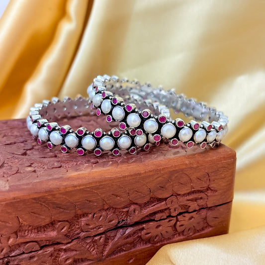 Rang Mahal Pearl Silver Bangle For Women