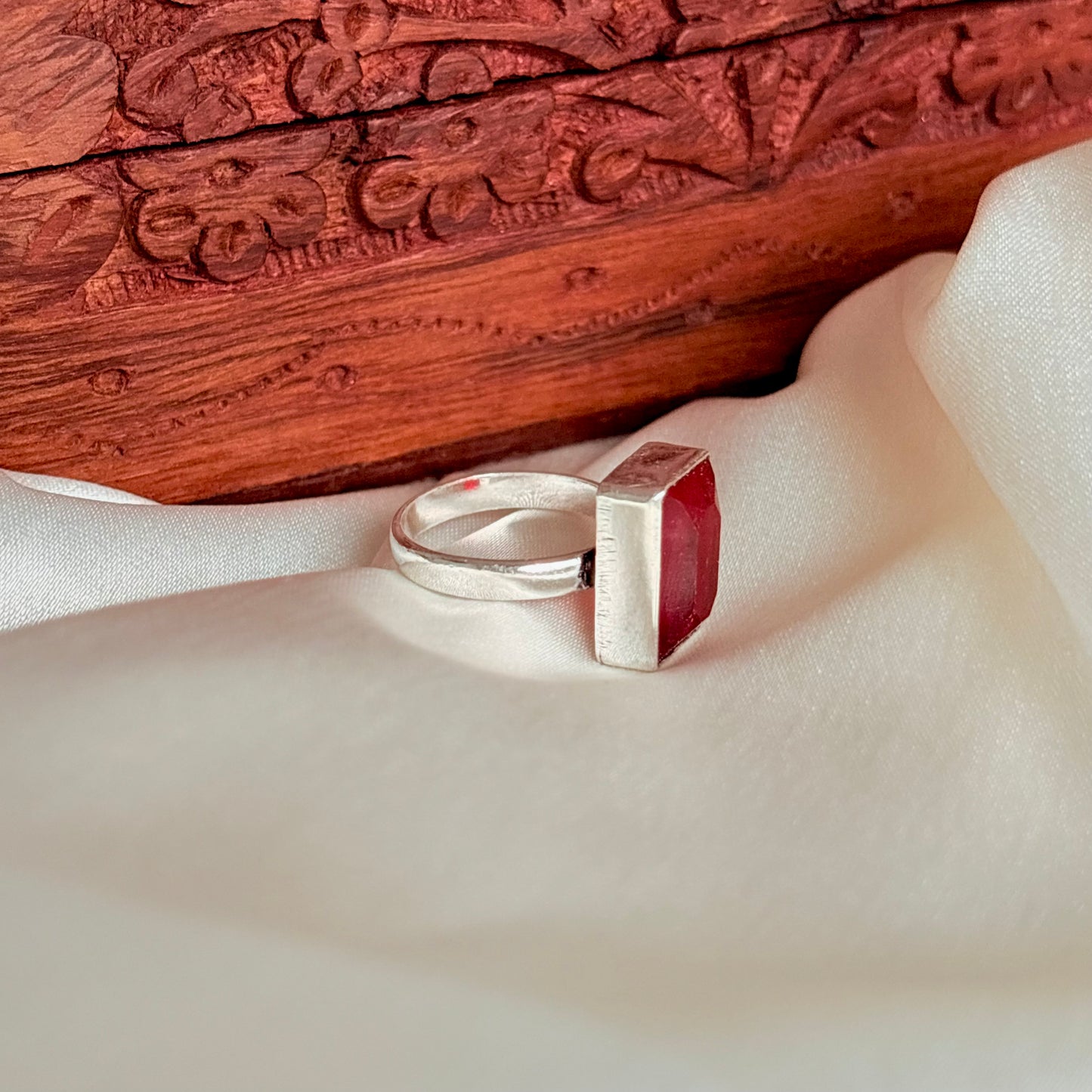 Emerald Cut Ruby Red 925 Sterling Silver Ring for Women