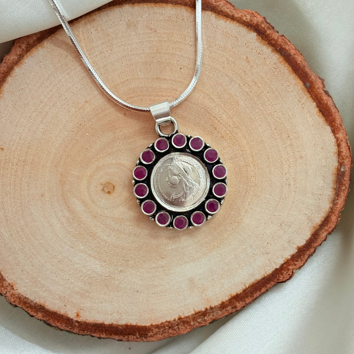Ruby Silver Coin Silver Pendant
