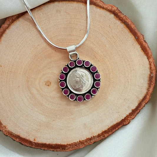Ruby Silver Coin Silver Pendant