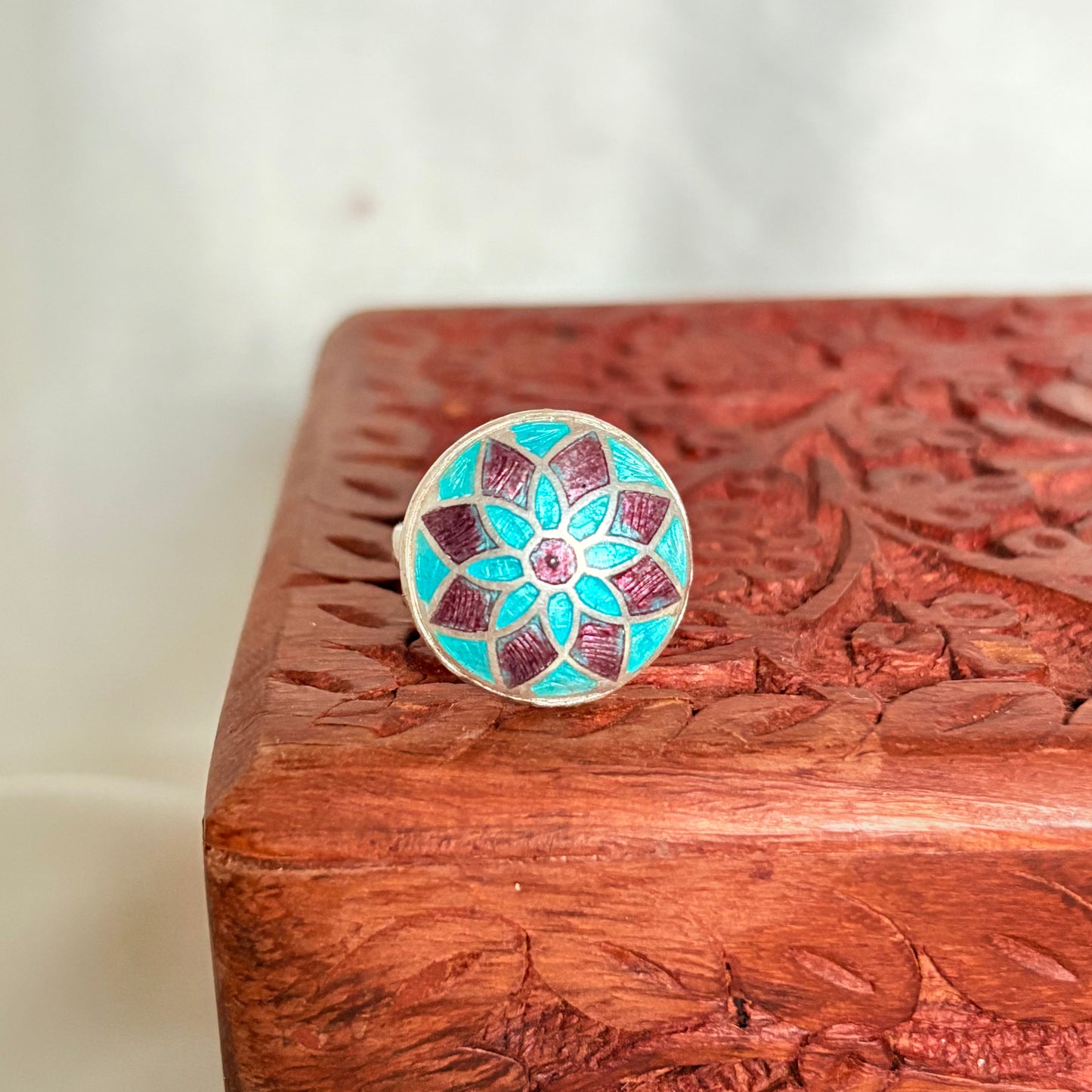 Floral Mandala 925 Sterling Silver Enamel Ring