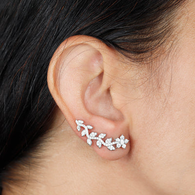 Dazzling Twist Leaf Silver Ear Cuffs