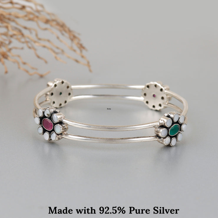 Double Layered Phool Silver Bangle