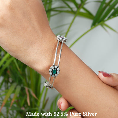 Double Layered Phool Silver Bangle
