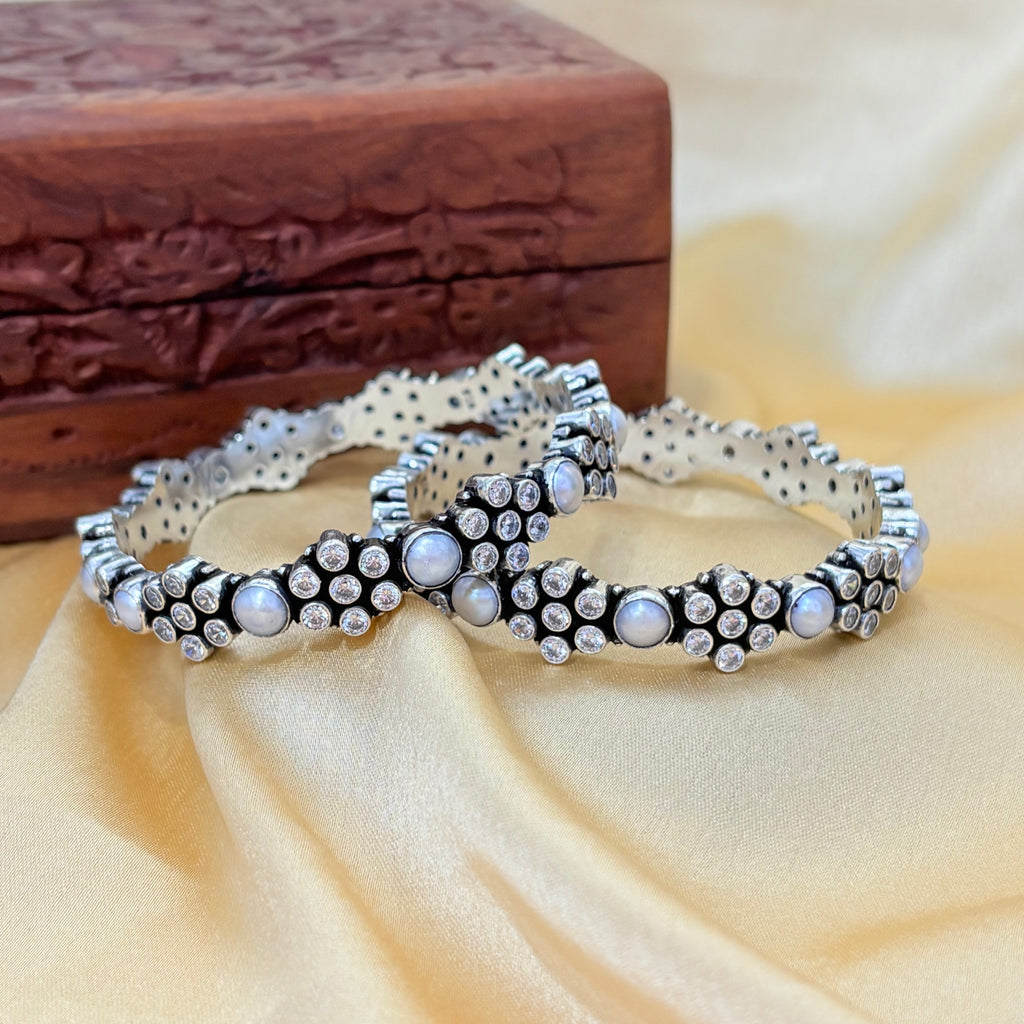 Festive White Stone Silver Bangles