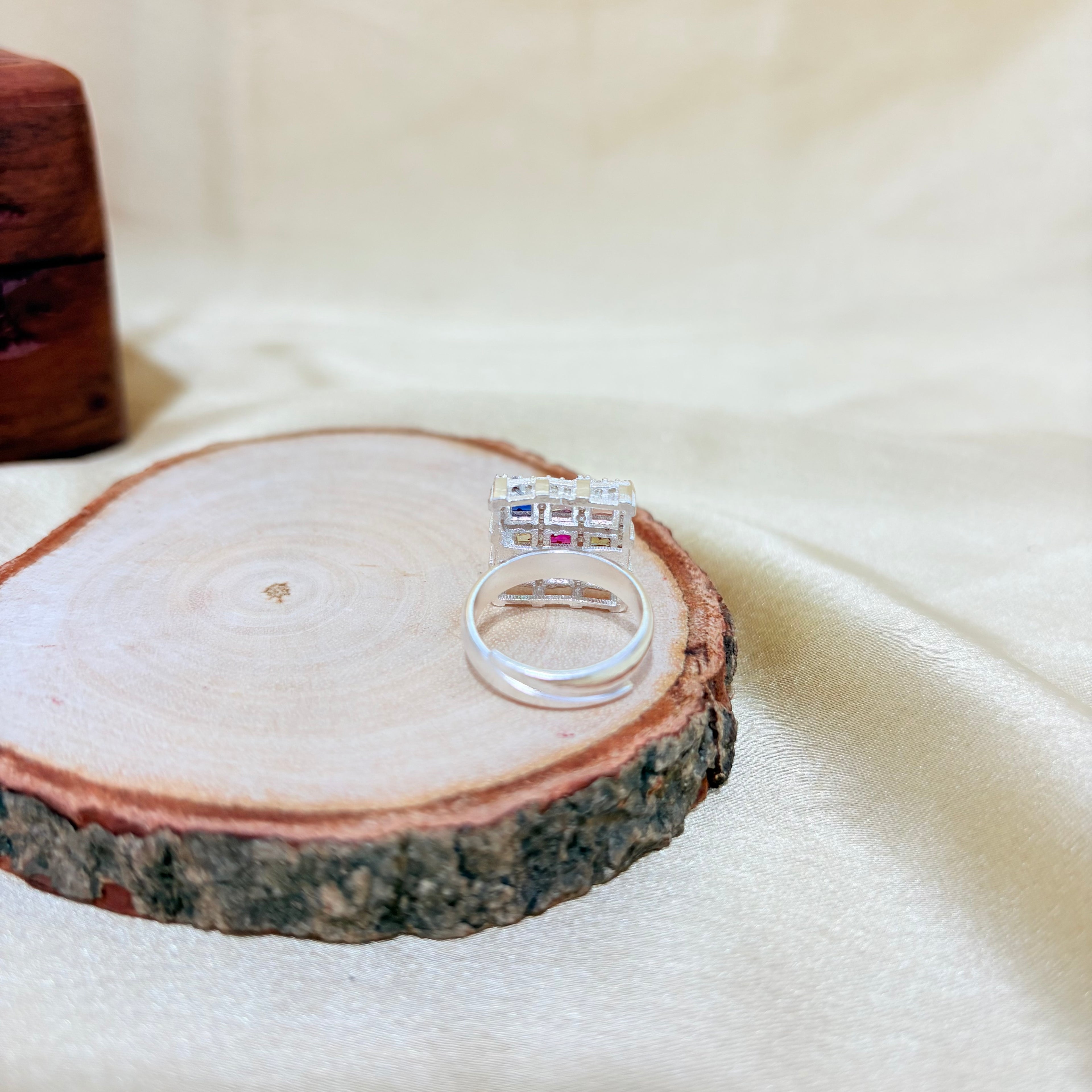 Pure 925 Navratan Minimilist Silver Ring Adjustable