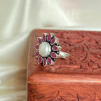 Pearl Ruby Blossom Silver Statement Ring