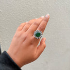 Royal Green Sunburst Silver Cocktail Ring