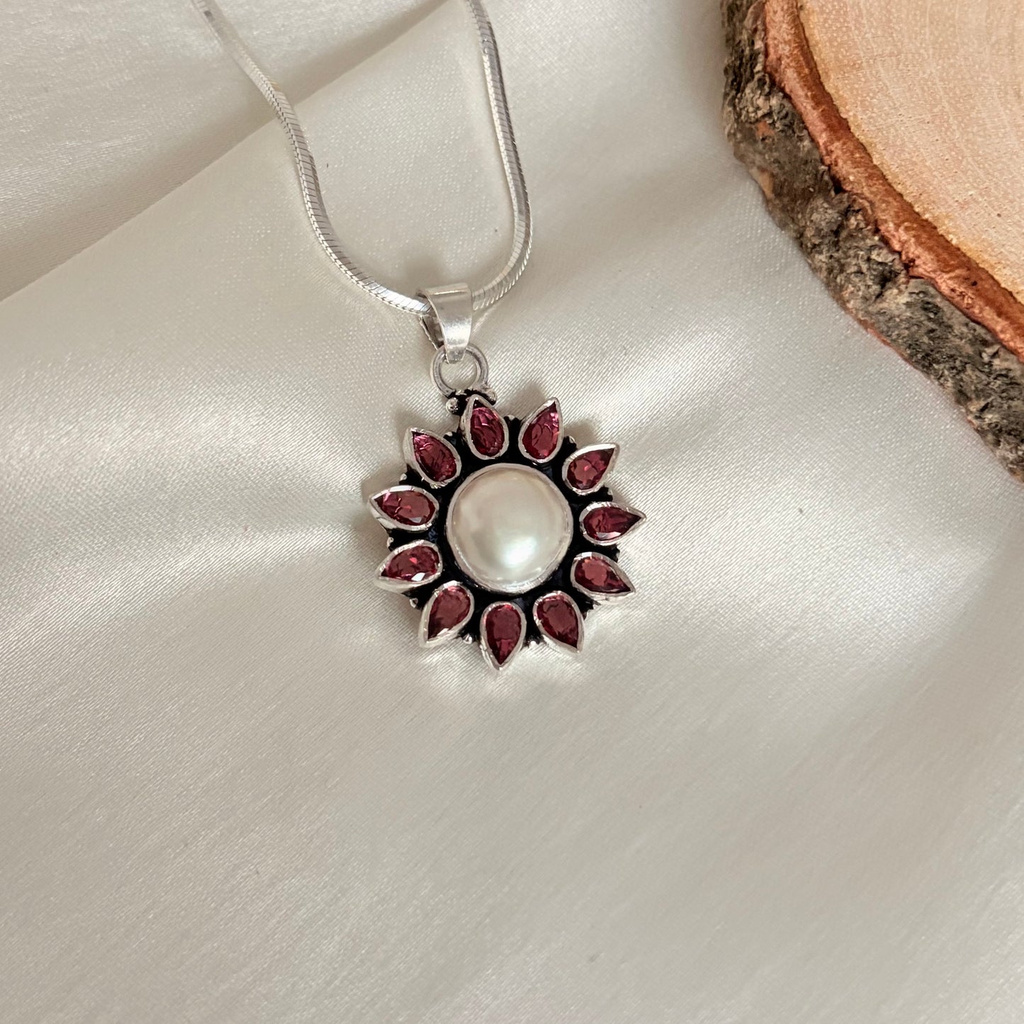 Fresh Water Pearl Petal Silver Pendant