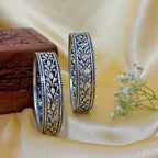 925 Silver Petals Oxidized Silver Bangle