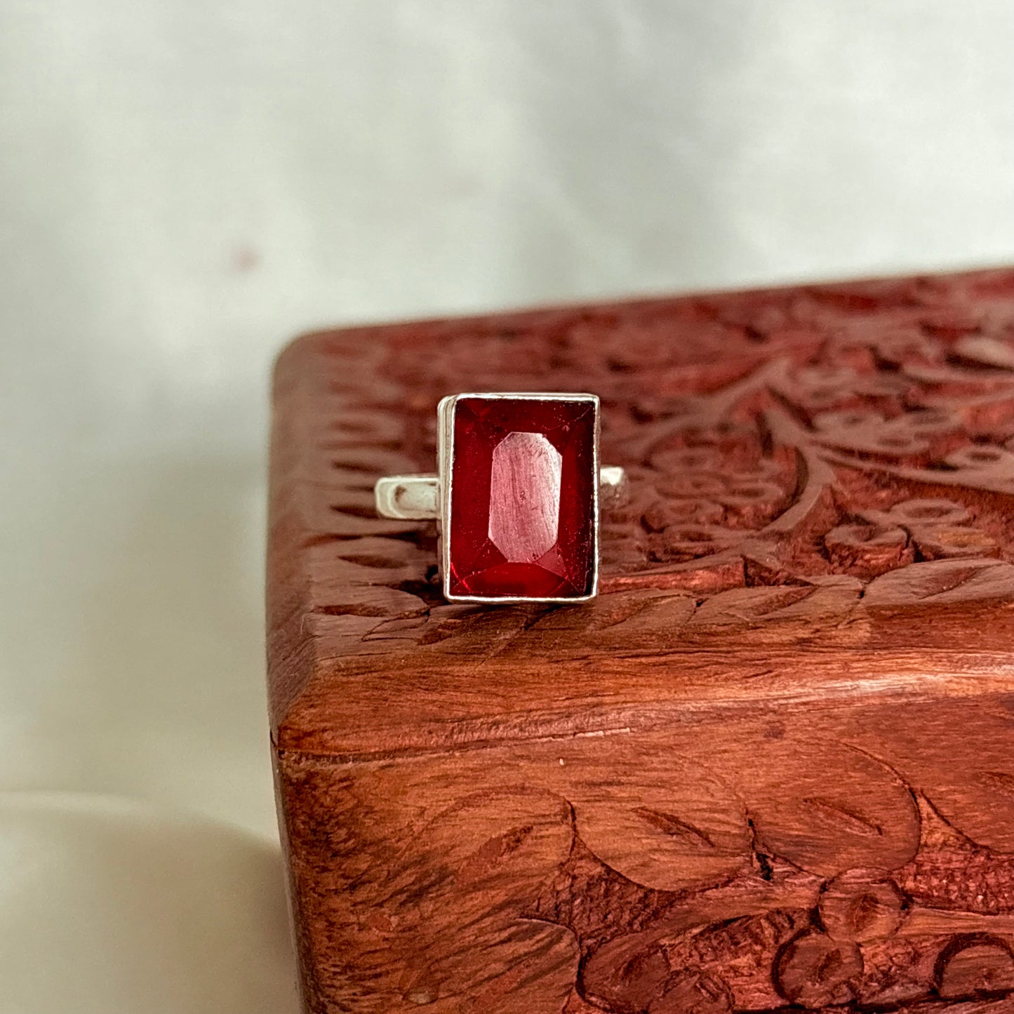 Emerald Cut Ruby Red 925 Sterling Silver Ring for Women