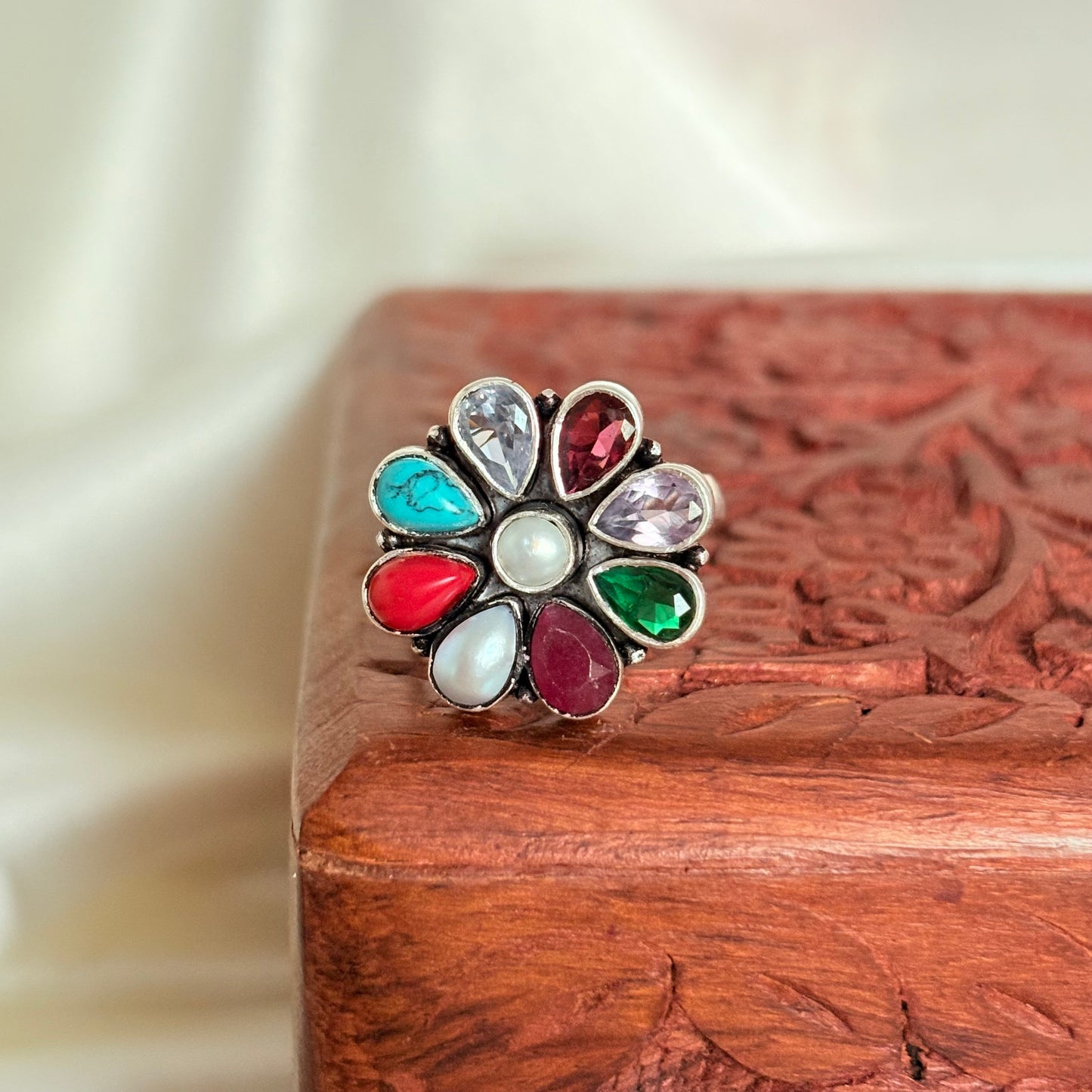 Viral Navratan Silver Ring