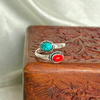 Silver Turquoise and Red Coral Ring