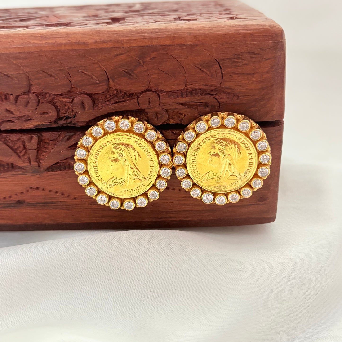 Vintage Empress Gold Plated Coin Earrings