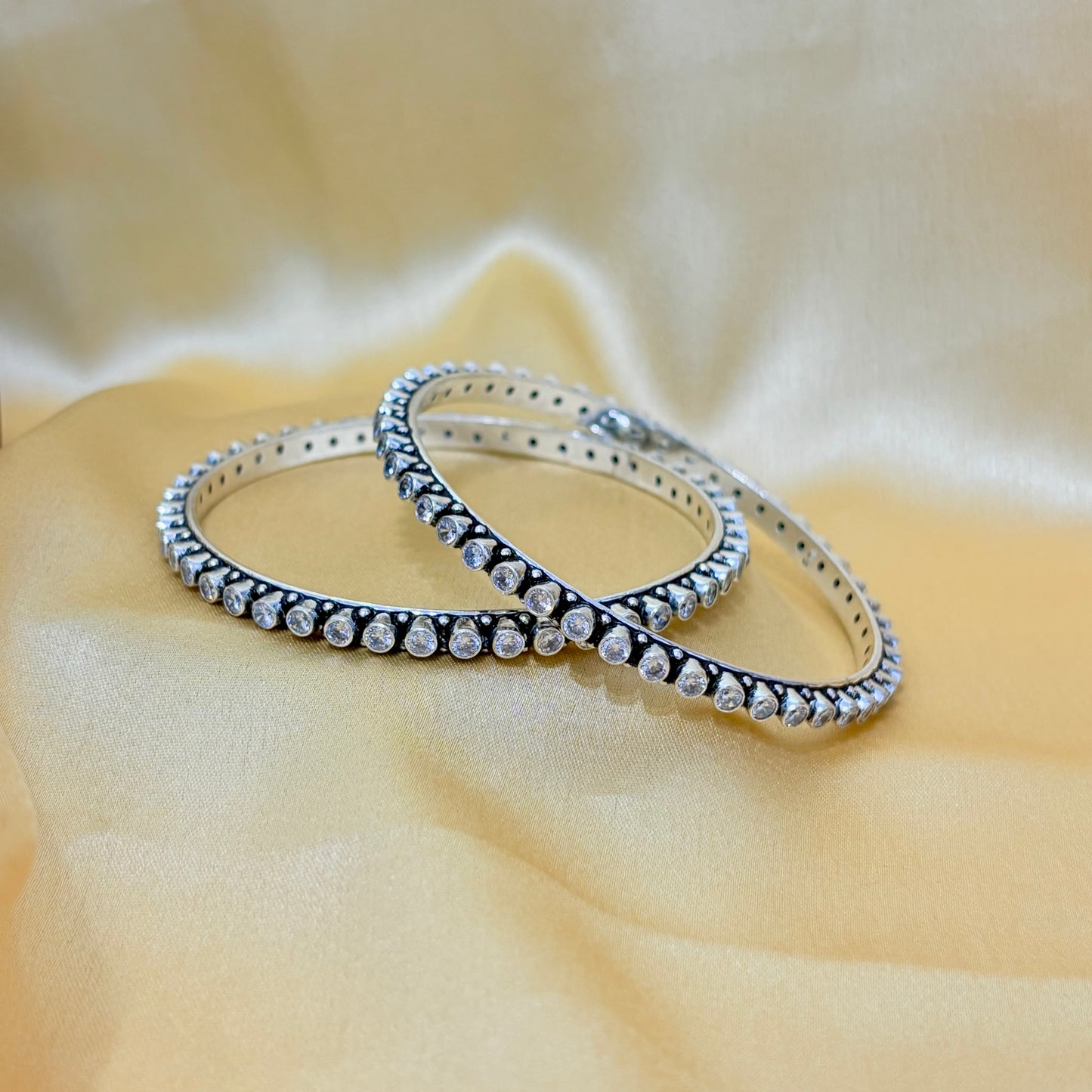 Diamond Look Gemstone Silver Bangle