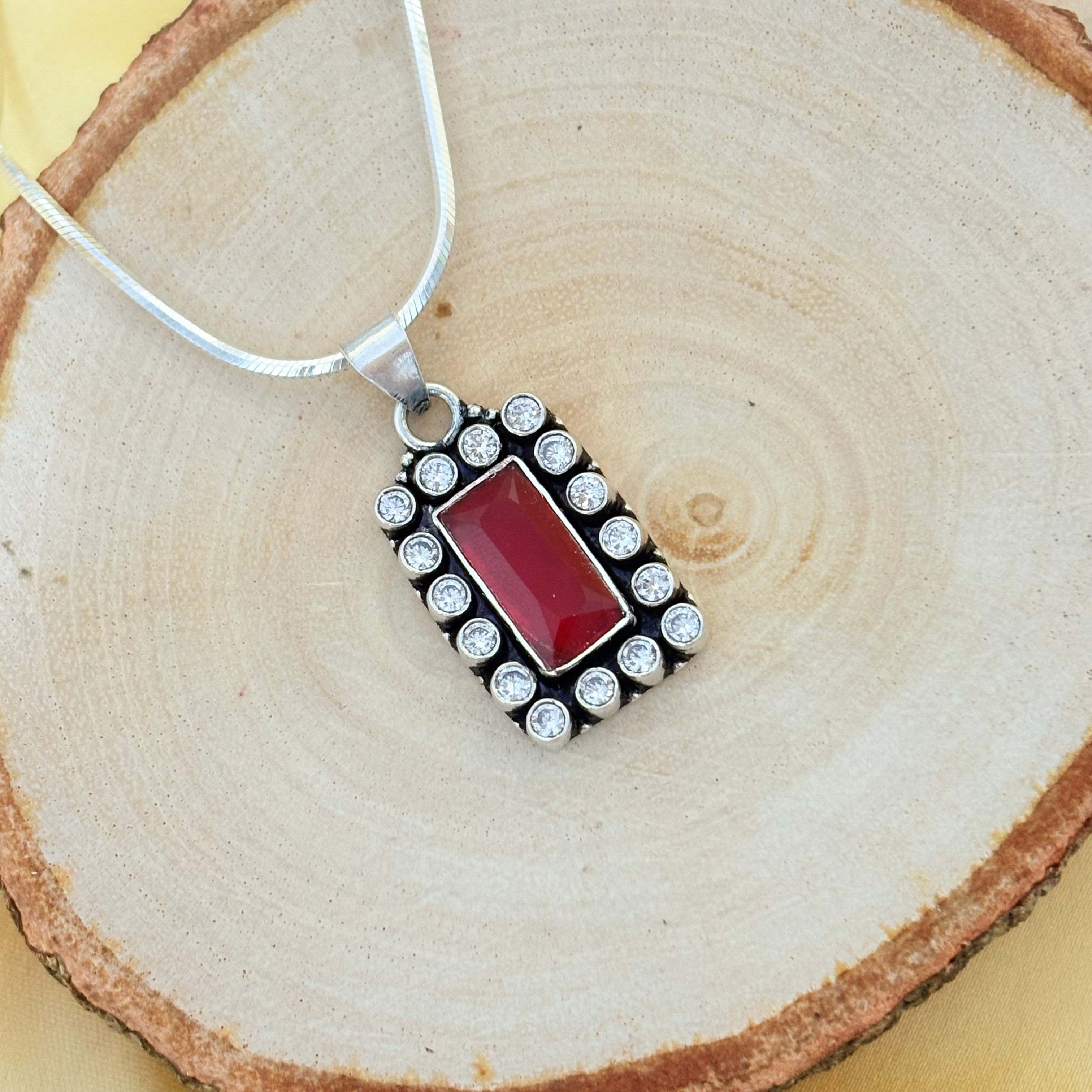 Crimson Halo Silver Pendant
