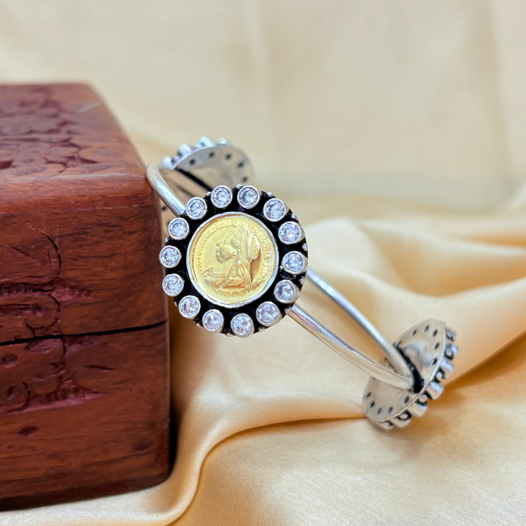 92.5 Gold Polished Silver Coin Queen Heritage Bangle