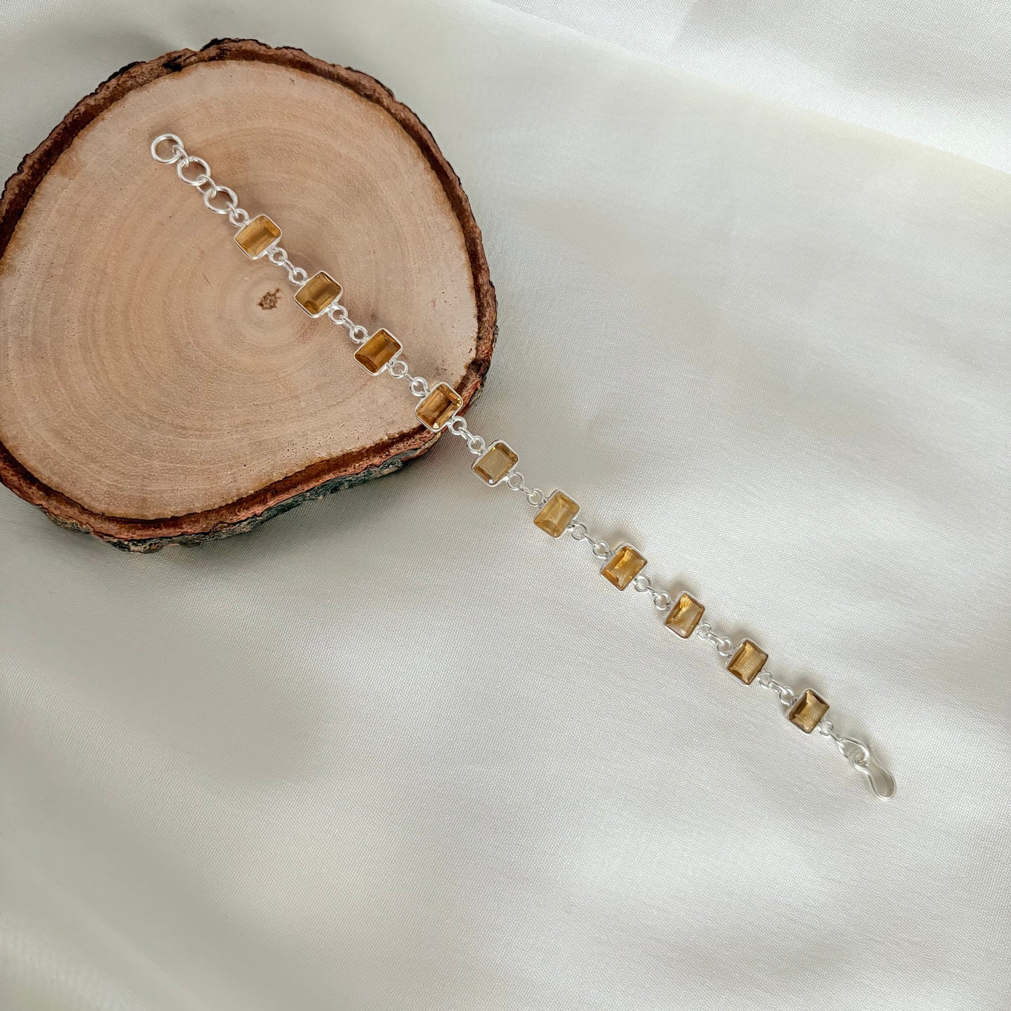 Minimalist 925 Sterling Silver Natural Citrine Bracelet
