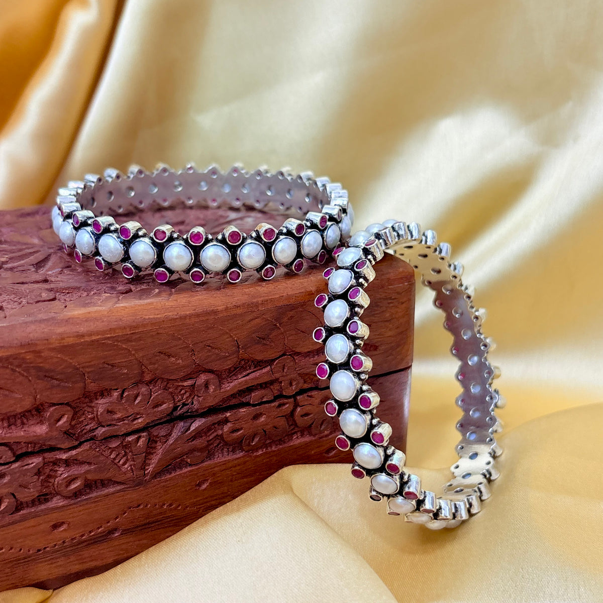 Rang Mahal Pearl Silver Bangle For Women