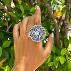 Festive White Gemstone Silver Ring