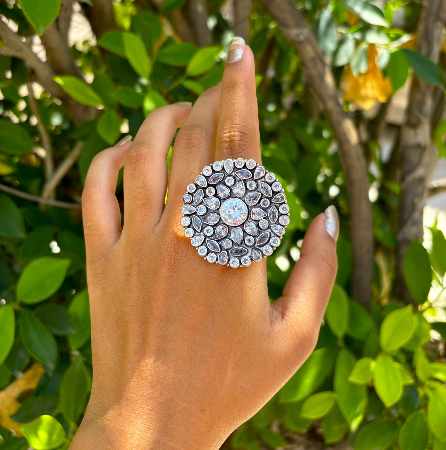 Festive White Gemstone Silver Ring