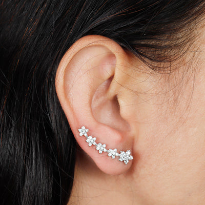 Floral Silver Ear Cuffs