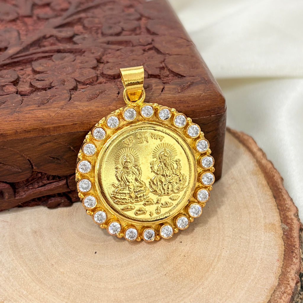 Divine Laxmi Ganesh Gold Plated Silver Pendant