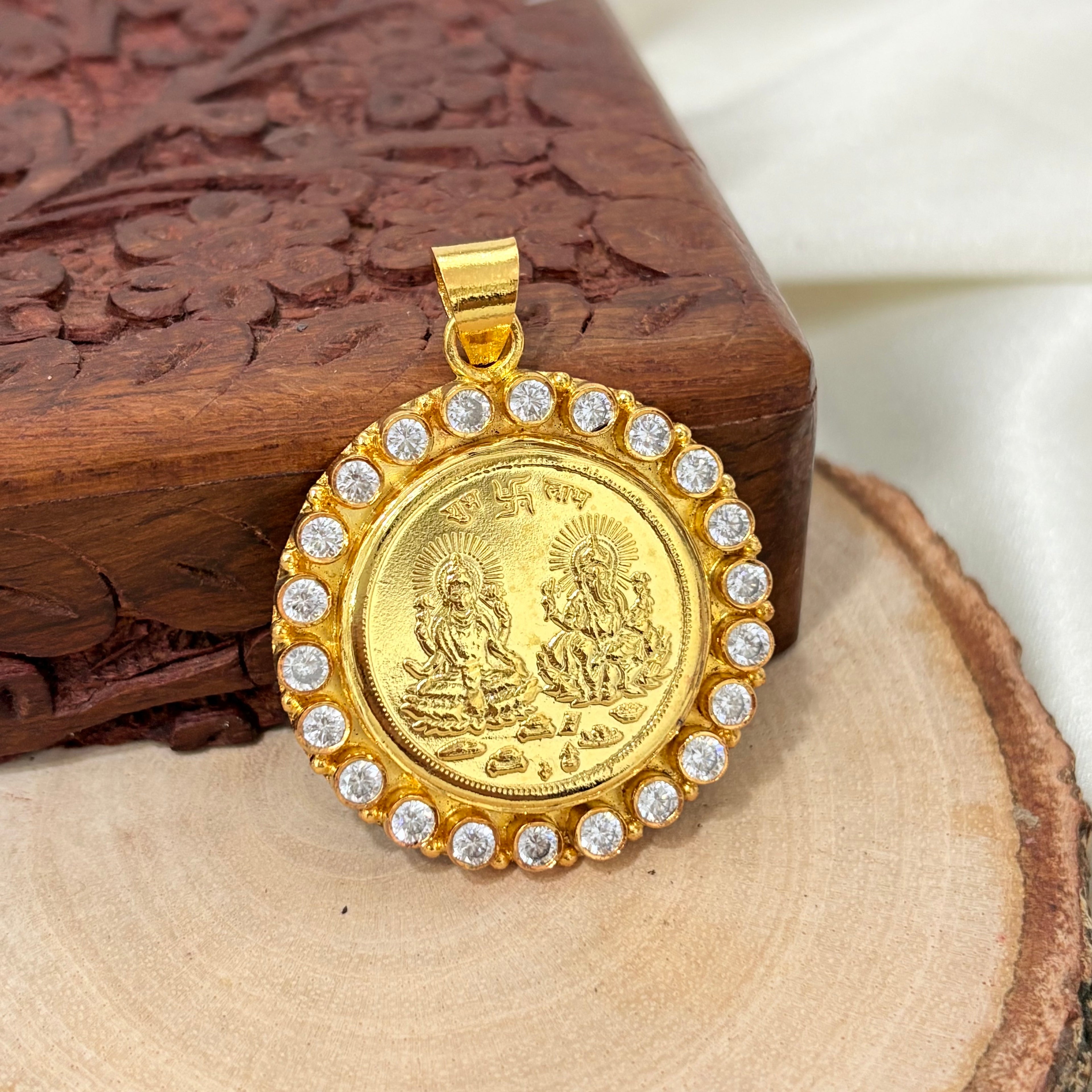 Divine Laxmi Ganesh Gold Plated Silver Pendant