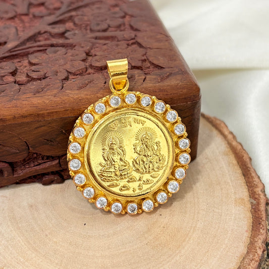 Divine Laxmi Ganesh Gold Plated Silver Pendant