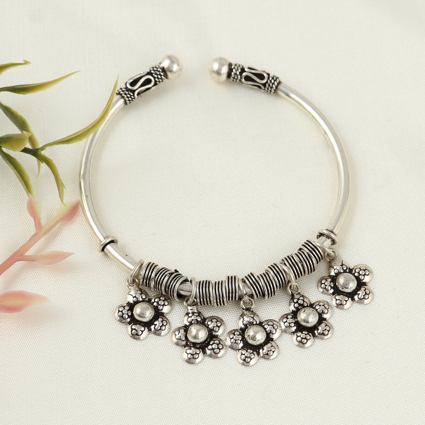 Tribal Coil Detailing Star Silver Kada