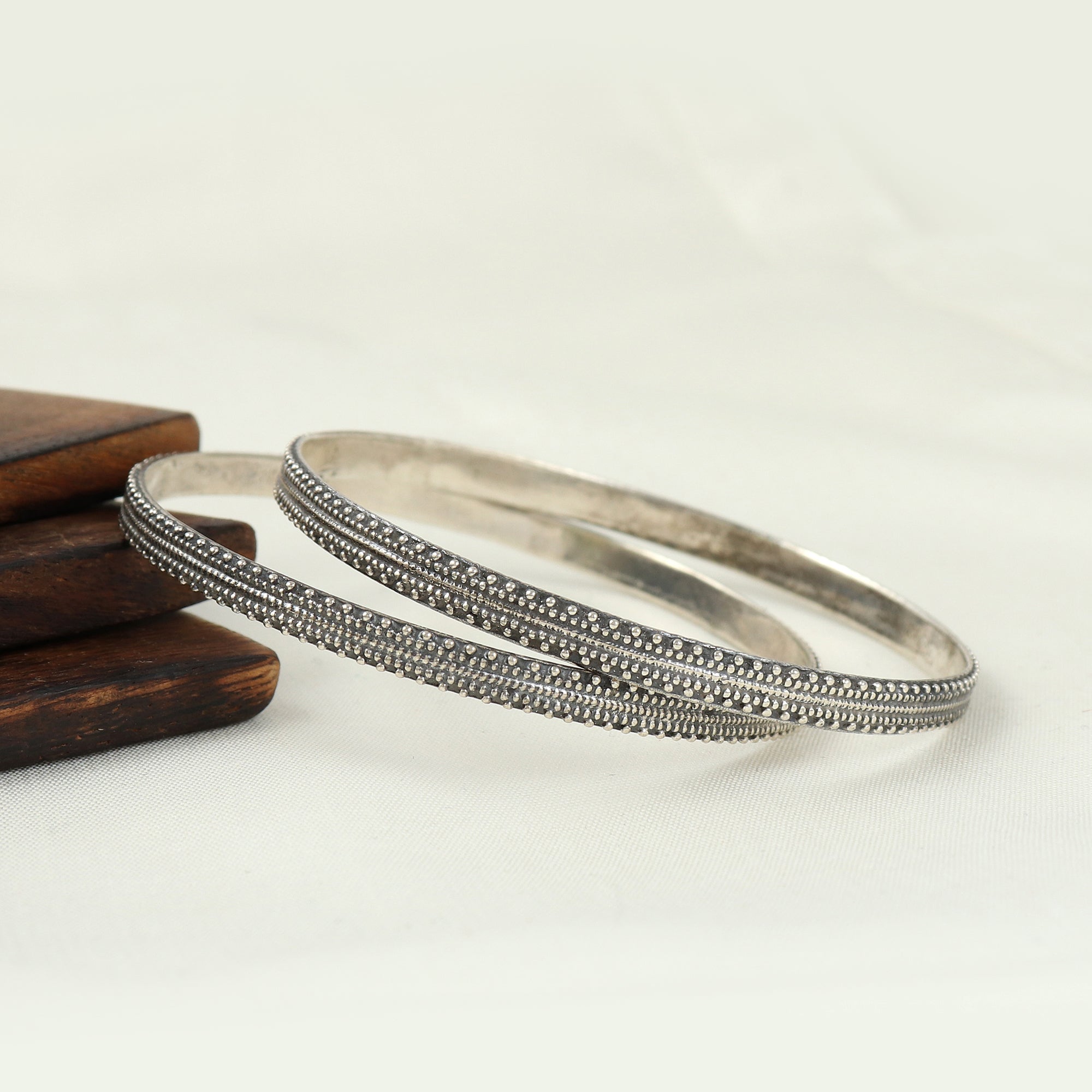 Rava Work Oxidized Silver Bangle For Women