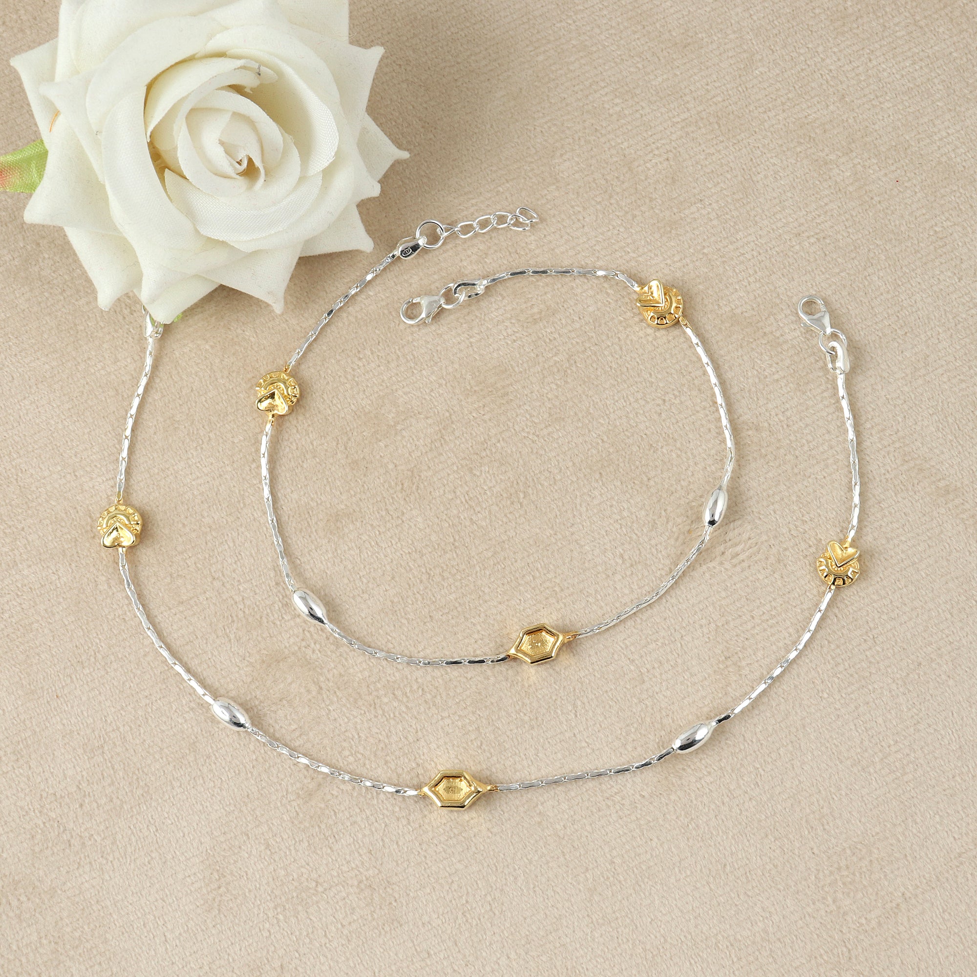 Luminous Petal Bead Silver Anklet