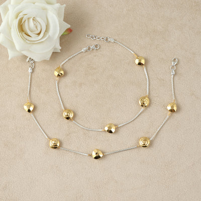 Golden Gleam Textured Silver Anklet
