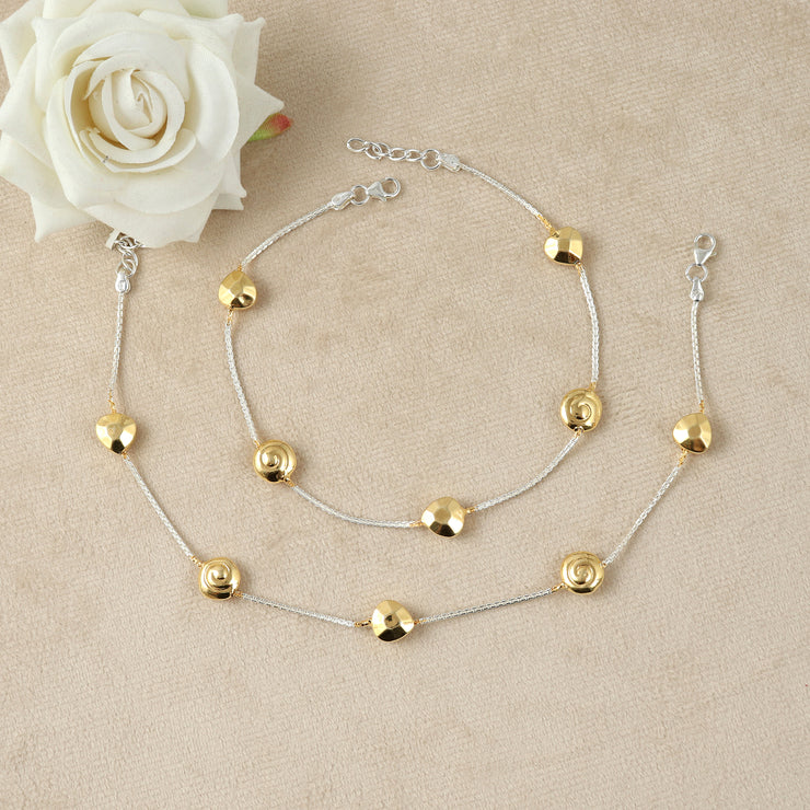 Golden Gleam Textured Silver Anklet