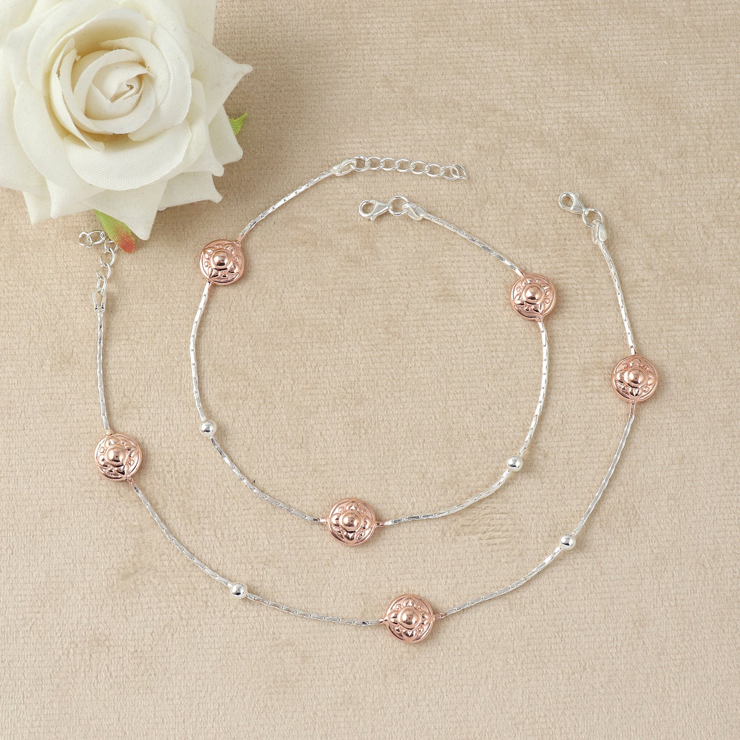 Regal Orb Silver Anklets