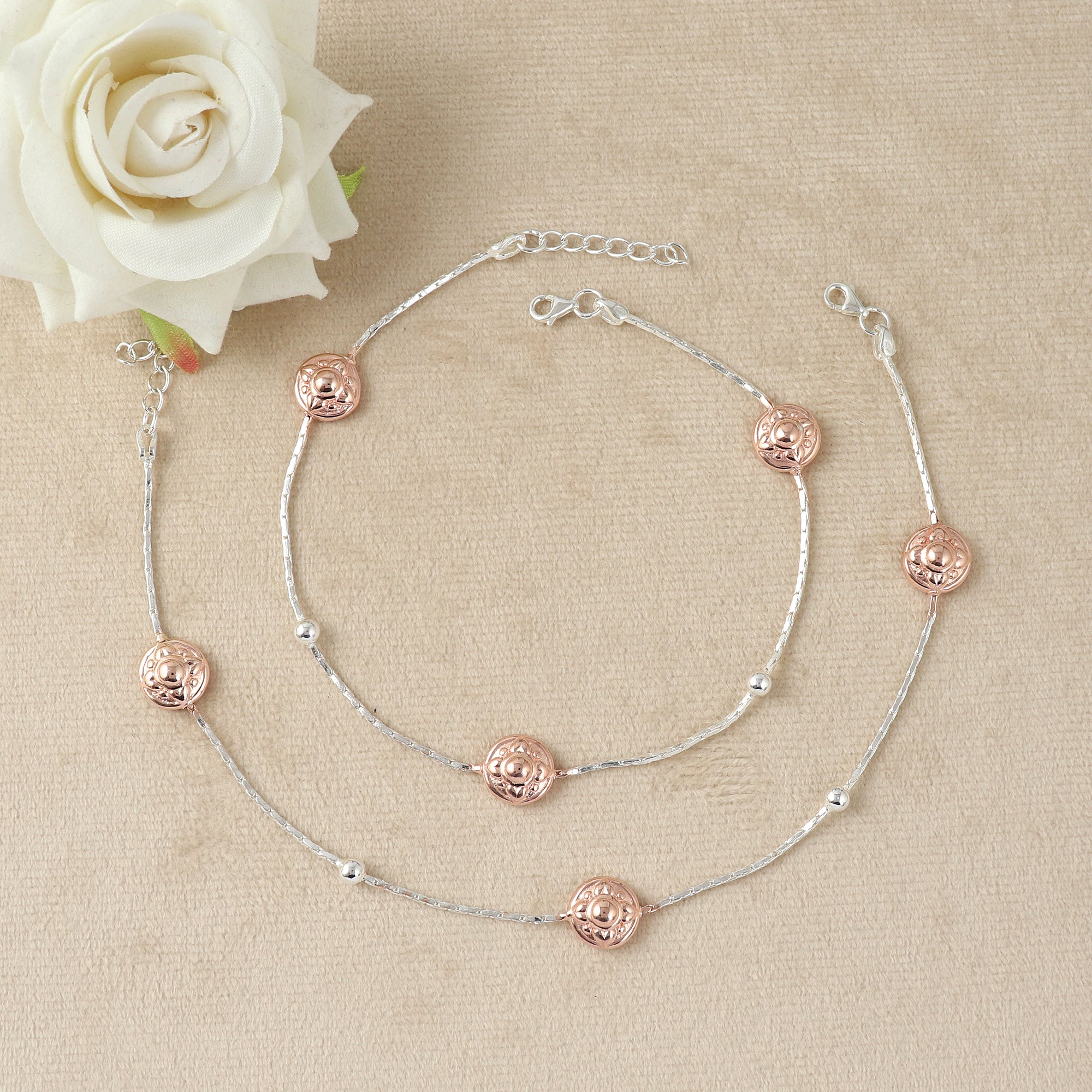 Regal Orb Silver Anklets