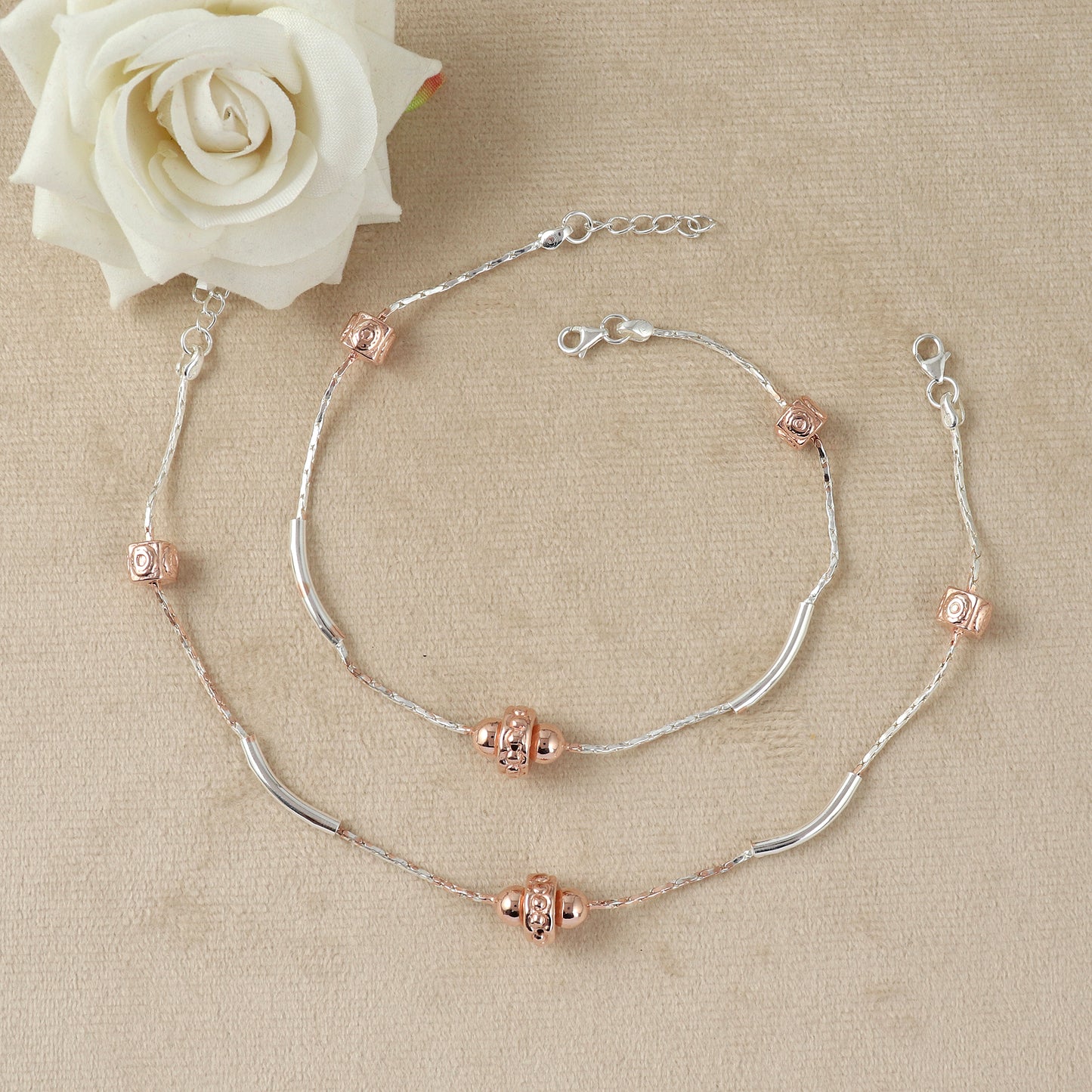 Twin Glow Dual-Tone Silver Anklet