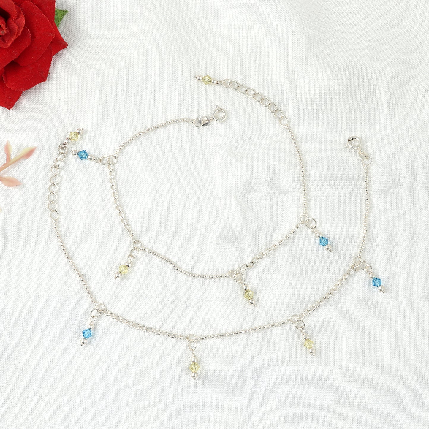 Dangling Charm Bead Silver Anklet